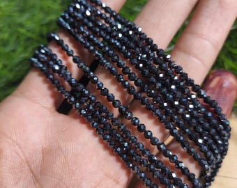 AAA Black Diamond Beaded Necklace, 2mm Faceted Diamond Beads, Black Gemstone Beads, Faceted Rondelle, Black Diamond Necklace, Gift For Her