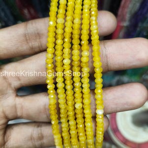 Yellow Citrine Quartz Gemstone Necklace: Sterling Silver, 4mm Rondelle Beads