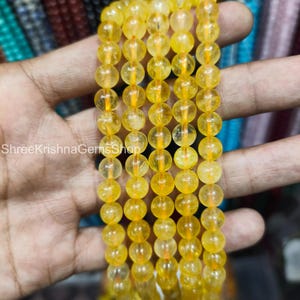 Natural Citrine Beaded Necklace: 8mm Yellow Gemstone Beads, Sterling Silver