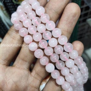 Rose Quartz Beaded Necklace: 8mm Pink Gemstone Beads, Sterling Silver