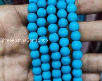 Natuurlijke turkoois kralenketting: 8 mm AAA blauwe kralen, sterlingzilver