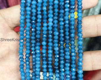 Faceted Blue Opal Beaded Necklace: Sterling Silver, 4mm Rondelle