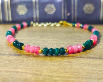 AAA Jade Bracelet 4mm Faceted Bead Bracelet 925 Sterling Silver Dainty Gemstone Bracelet Minimalist Jewelry Gift for Her