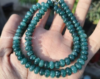 Grandidierite 8mm Rondelle Beaded Necklace, Rare Teal Green Gemstone Jewelry, Natural Crystal Necklace