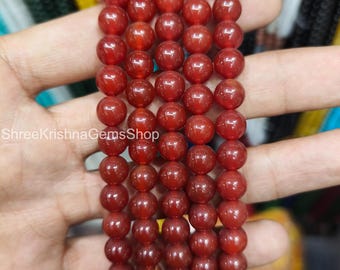 AAA Natural Carnelian Beaded Necklace: 8mm Red Gemstone, Sterling Silver Clasp
