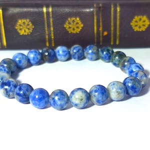 Lapis Lazuli Gemstone Bracelet: 925 Sterling Silver, 8mm Beads