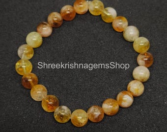 Natural Citrine Bracelet 8mm Beads, AAA Yellow Citrine Crystal, Wealth & Success Stone, Abundance Jewelry, Gift for Her, Valentines Gift