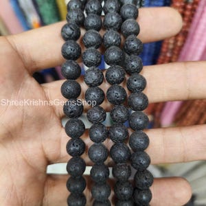 Black Lava Beaded Necklace: 8mm Faceted Gemstone, Sterling Silver