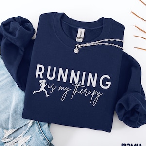 Running Is My Therapy Sweatshirt, Marathon Runner Gift, Runner Sweater For Runners, Fitness Running Crewneck, Minimalist Day Runner Sweater