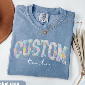 Comfort Colors® Custom Name Faux Patchwork Shirt, Personalized Quilt Text Tee, Custom Varsity Letter Shirt Gift Teacher Nurse Back To School