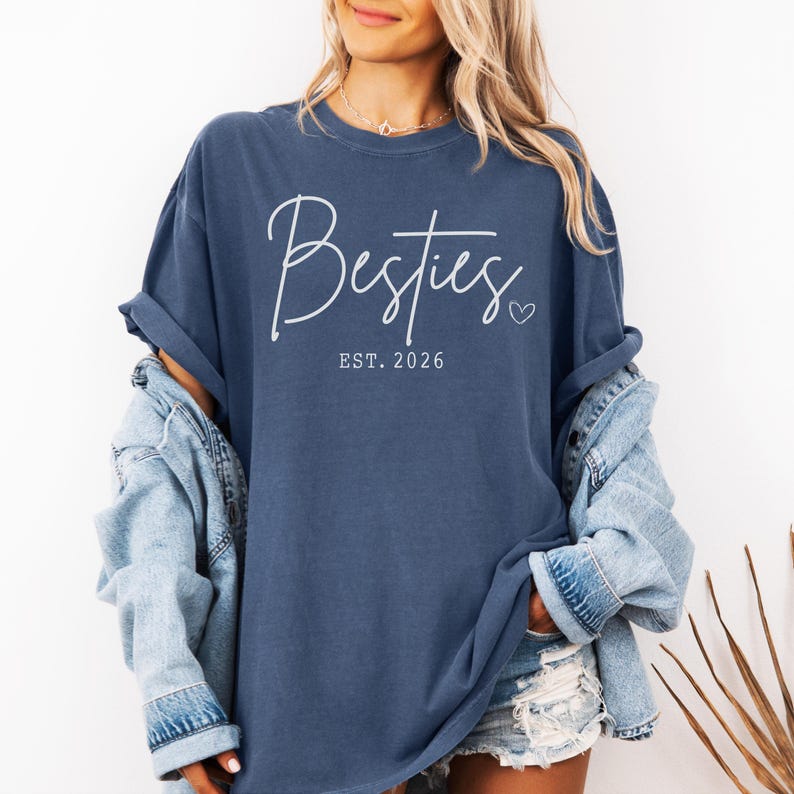 Comfort Colors® Custom Besties Shirt, Personalized BFF Gift, Matching Friends Tee, Girls Trip Outfit, Best Friend Birthday Crewneck, Sister Navy