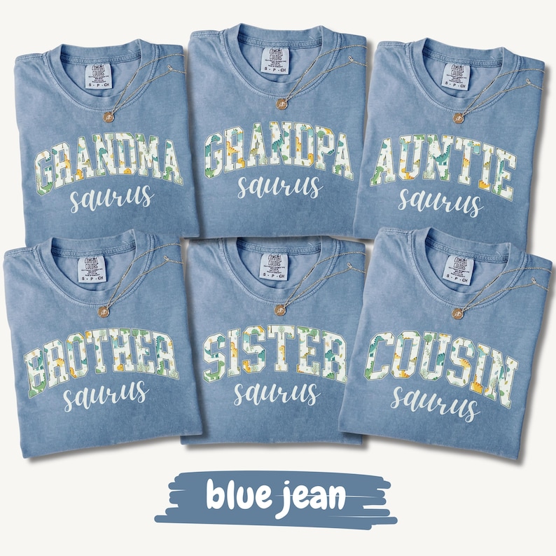 Comfort Colors® Dinosaur Family Birthday Shirts, Mamasaurus Dadasaurus Matching Tees, Custom Dino Outfit, Gift For Auntie, Cousin, Grandma Blue Jean