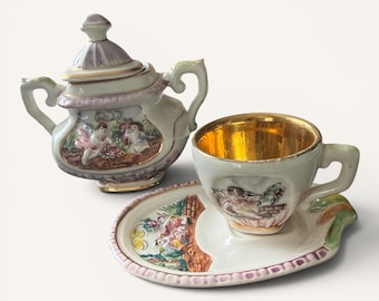 Juego de tacitas italianas vintage de porcelana Capodimonte, alrededor de los años 70