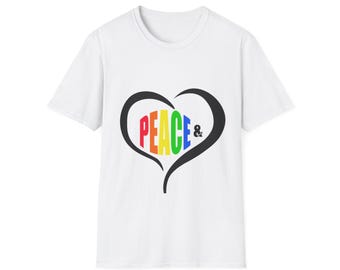 Peace Heart T-Shirt | Rainbow Peace Symbol, Casual Eco-Friendly Tee