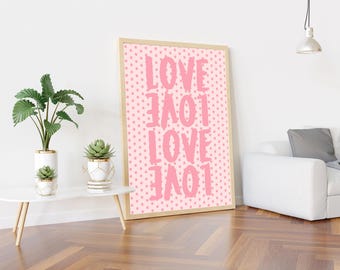 Pink Polka Dot Love Print: Girly Coquette Dorm Decor (Digital Download)