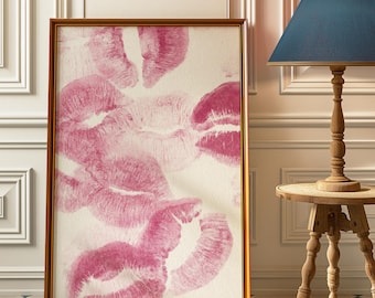 Kiss Marks Poster, Kisses Wall Art, Lipstick Poster, Girly Poster, Pink Preppy Poster, Girly Wall Art, Preppy Wall Art, Aesthetic Poster