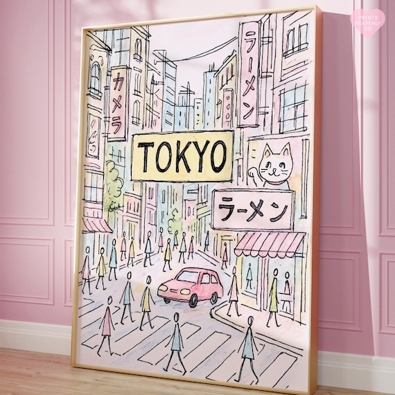 Tokyo Print Poster, Tokyo Poster, Tokyo Wall Art, Girly Poster, Preppy Tokyo Print, Japanese Poster, Aesthetic Print, Pink Poster