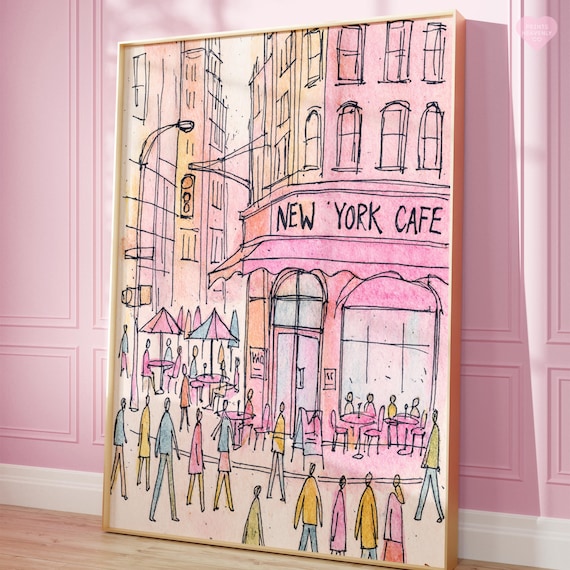 Pink New York Print Poster, New York Poster, New York Wall Art, Feminine Print, Girly Poster, Preppy Poster, Aesthetic Print, Pink Wall Art