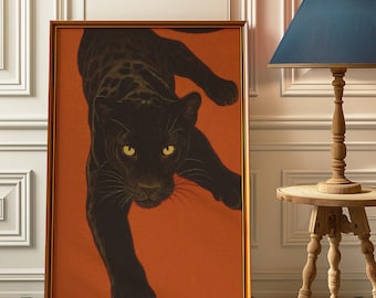 Vintage Leopard Print Art, Leopard Poster, Leopard Wall Art, Red Vintage Poster, Red Room Decor, Vintage Wall Art, Aesthetic Print Art