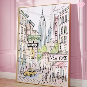 New York City Kunstdruck Poster, New York Poster, feminine Wandkunst, Girly Preppy Print, ästhetischer Wanddruck, rosa Wandkunst, New York Geschenk