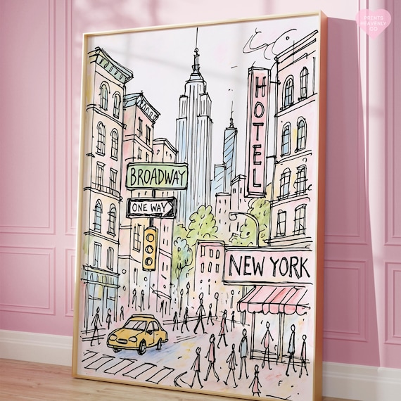 New York City Art Print Poster, New York Poster, Feminine Wall Art, Girly Preppy Print, Aesthetic Wall Print, Pink Wall Art, New York Gift