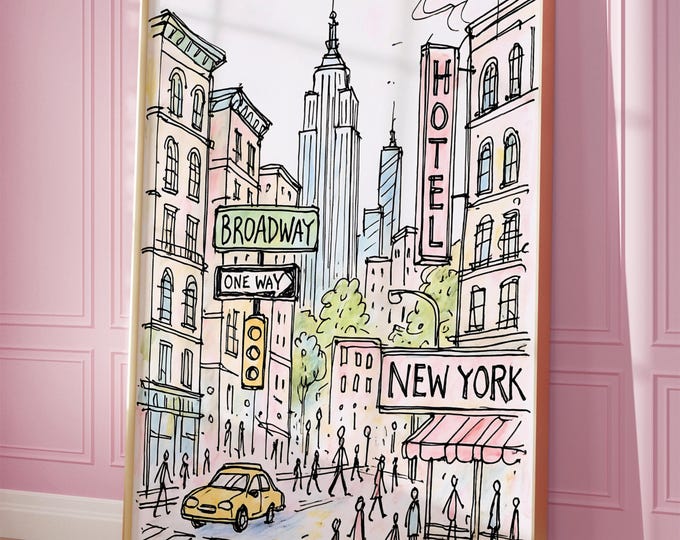 New York City Art Print Poster, New York Poster, Feminine Wall Art, Girly Preppy Print, Aesthetic Wall Print, Pink Wall Art, New York Gift