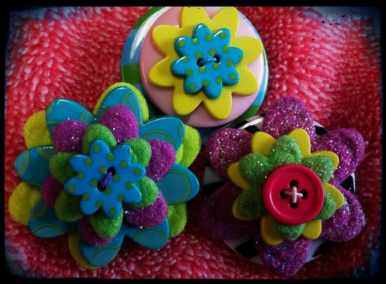 OOAK Fun Colors Handmade Flower Brooch Set #2