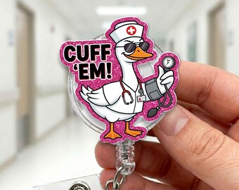 Silly Goose Nurse Badge Reel, Retractable ID Holder, Acrylic Clip Pink Medical Animal, Nurse Office Gift