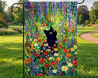 Floral Cat Garden Flag, Flowers Yard Banner, Animal Outdoor Decor