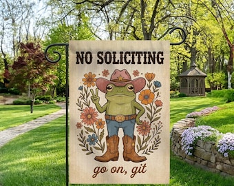 Frog Go On Git Garden Flag, No Soliciting Yard Banner, Animal Outdoor Decor