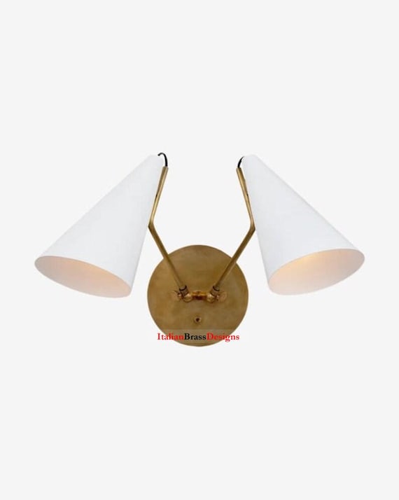 Antique Brass Wall Fixture Clemente Double Sconce Mid Century Brass ...