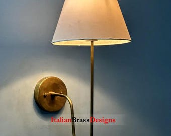 Raw Brass Wall Sconce With Lampshade | Farmhouse Wall Sconce | Modern Wall Light Fixture | Vintage Brass Wall Light | Classic Wall Sconce