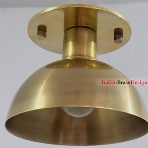 Handmade Brass Dome Flush Mount Ceiling Light - Small Industrial Fixture