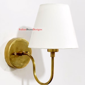Aged Brass Wall Sconce with Fabric Shade - Vintage Bedside Lighting