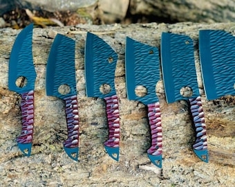 Hand Forged Carbon Steel Chef Knife Set: Resin Handle, Leather Roll