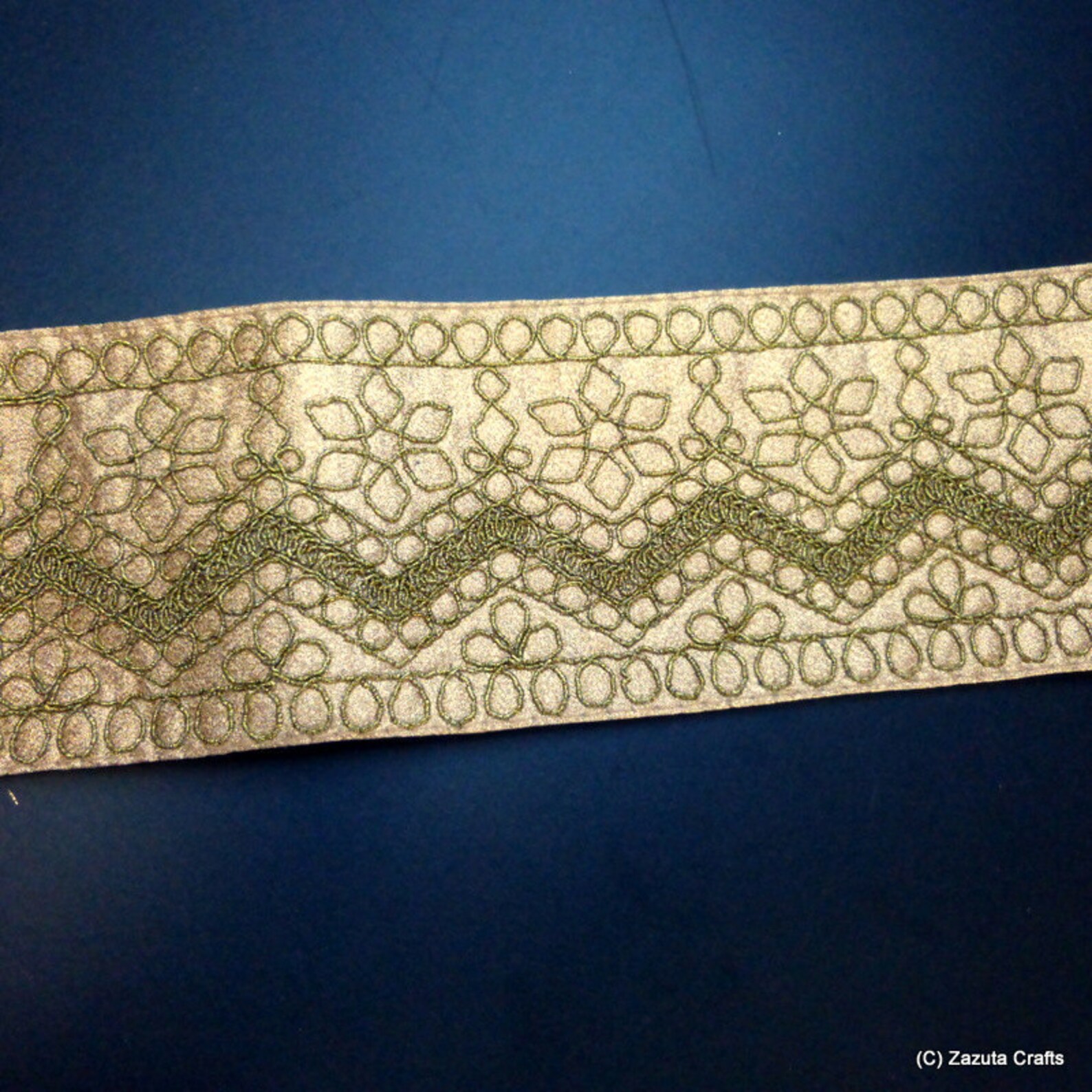 Gold Trim Embellished Trim Flower Trim Gold Fabric Trim Etsy