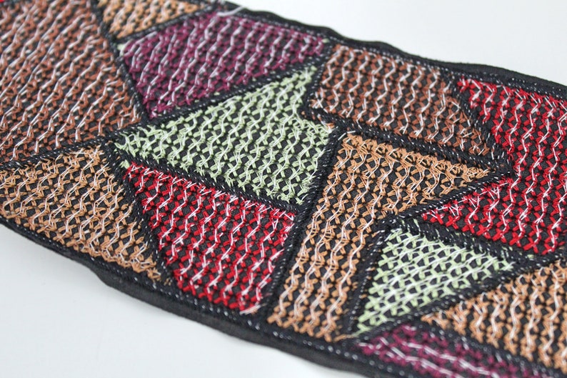Muted Red,Purple,Brown Geometric Cross stitch Embroidered Fabric Trim Geometric Trim Cross stitch Embroidery Indian laces and Trims