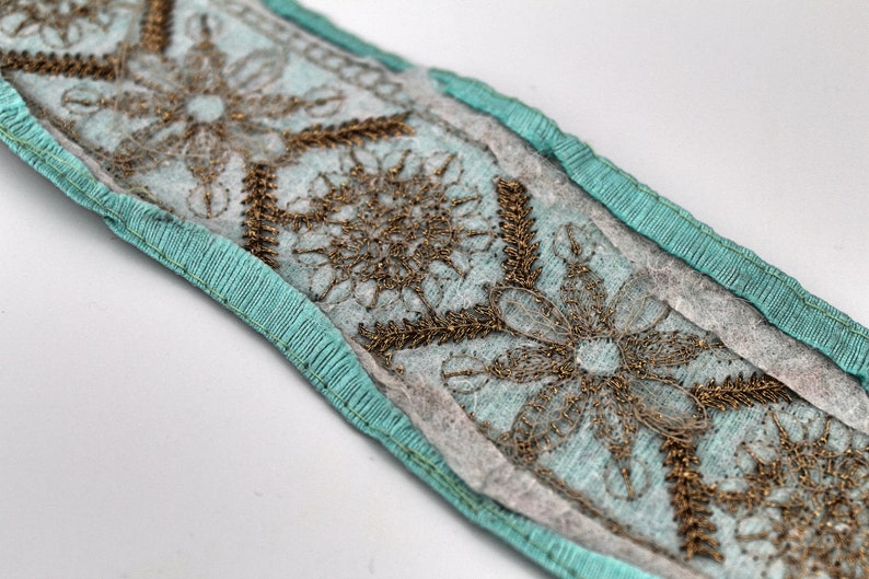 Turquoise and Gold sequin embroidered Fabric Trim Gota Sari trim with sequins Indian laces and Trims