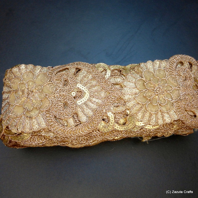 Gold Cut work trim Embellished trim Heart trim Gold Fabric Etsy