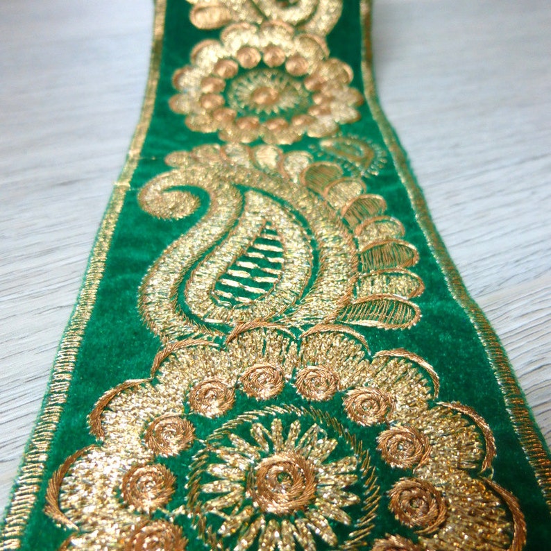 Green and Gold Flowersembroidered Gold Work Fabric Trim BP Etsy