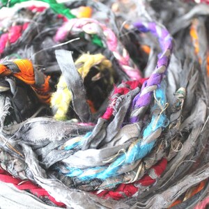 20 YARDS Sari silk ribbon - Grey Braided Silk Ribbon  - recycled silk yarn - recycled sari silk yarn - recycled silk - recycled yarn silk