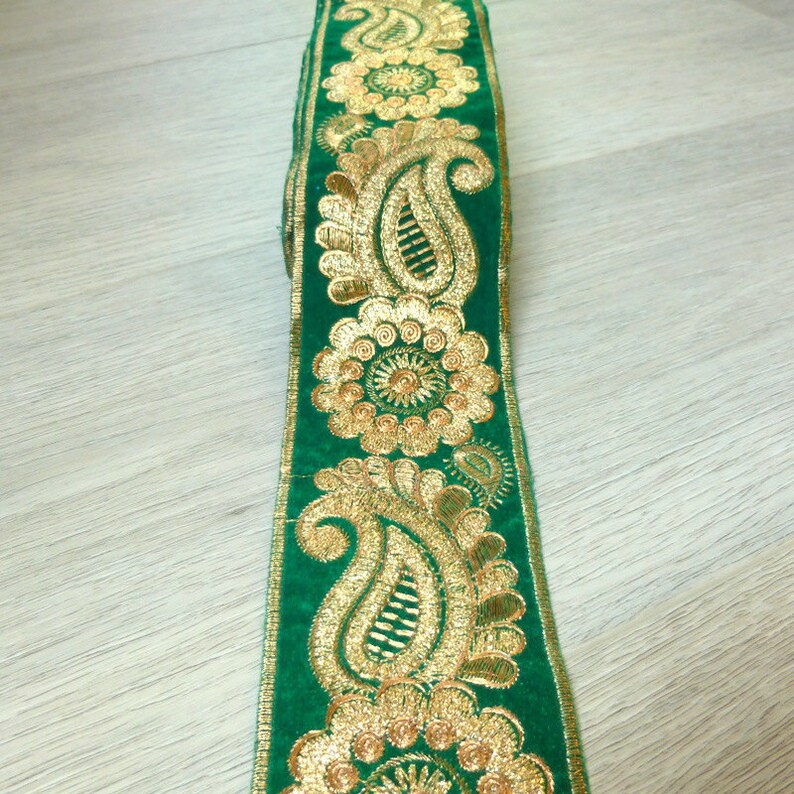 Green and Gold Flowersembroidered Gold Work Fabric Trim BP Etsy