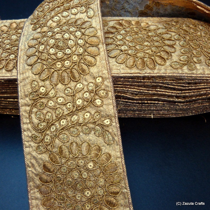 Gold Flower Sequin Trim Embellished Trim Flower Trim Gold Etsy