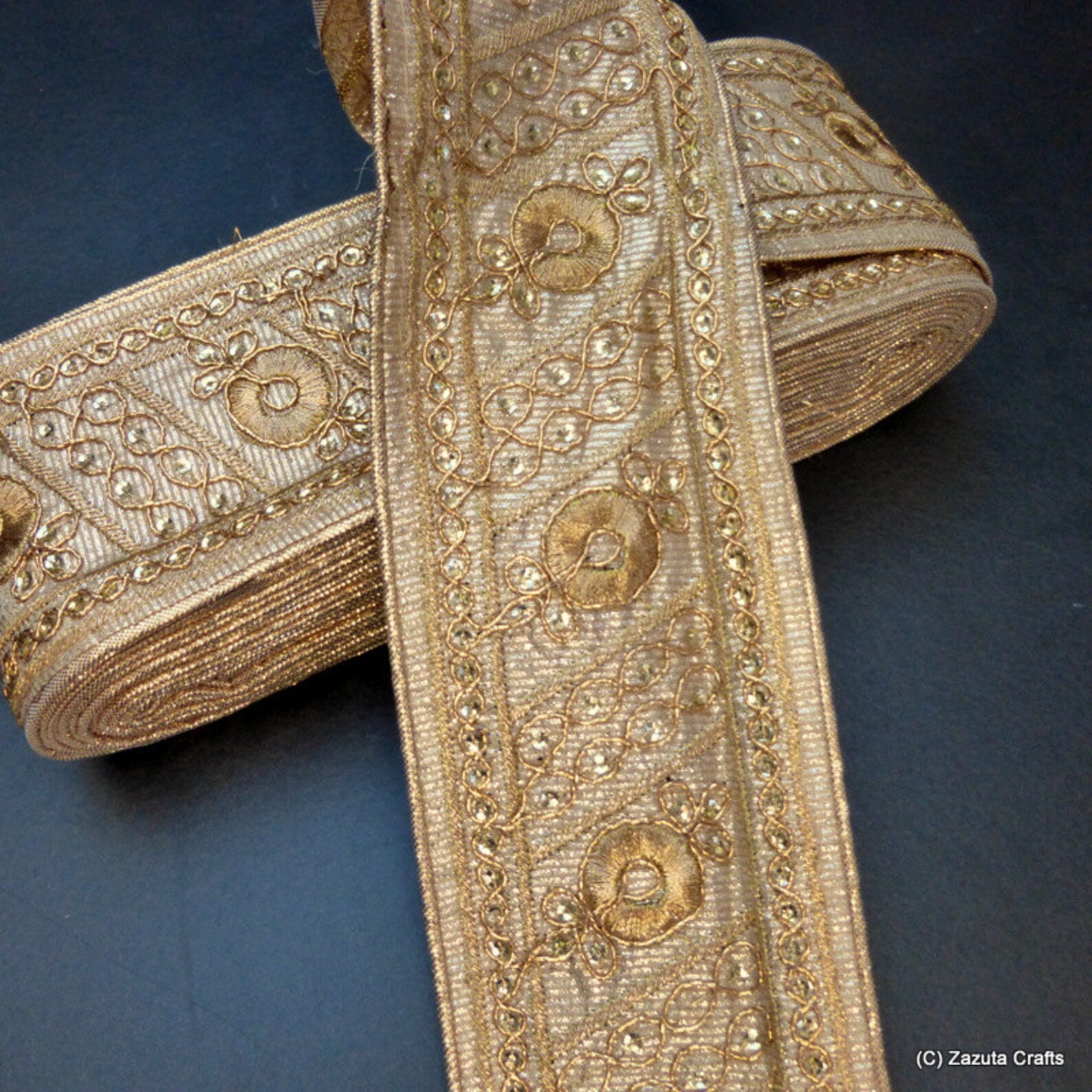 Gold trim Embellished trim Flower trim Gold Fabric trim Etsy