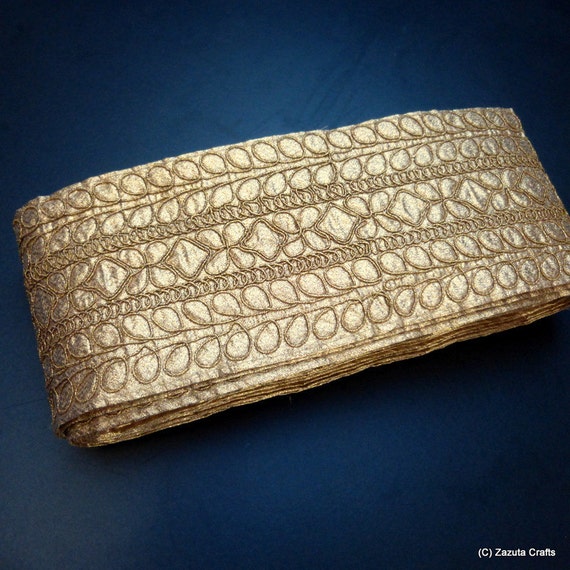 Gold Trim Embellished Trim Flower Trim Gold Fabric Trim Etsy