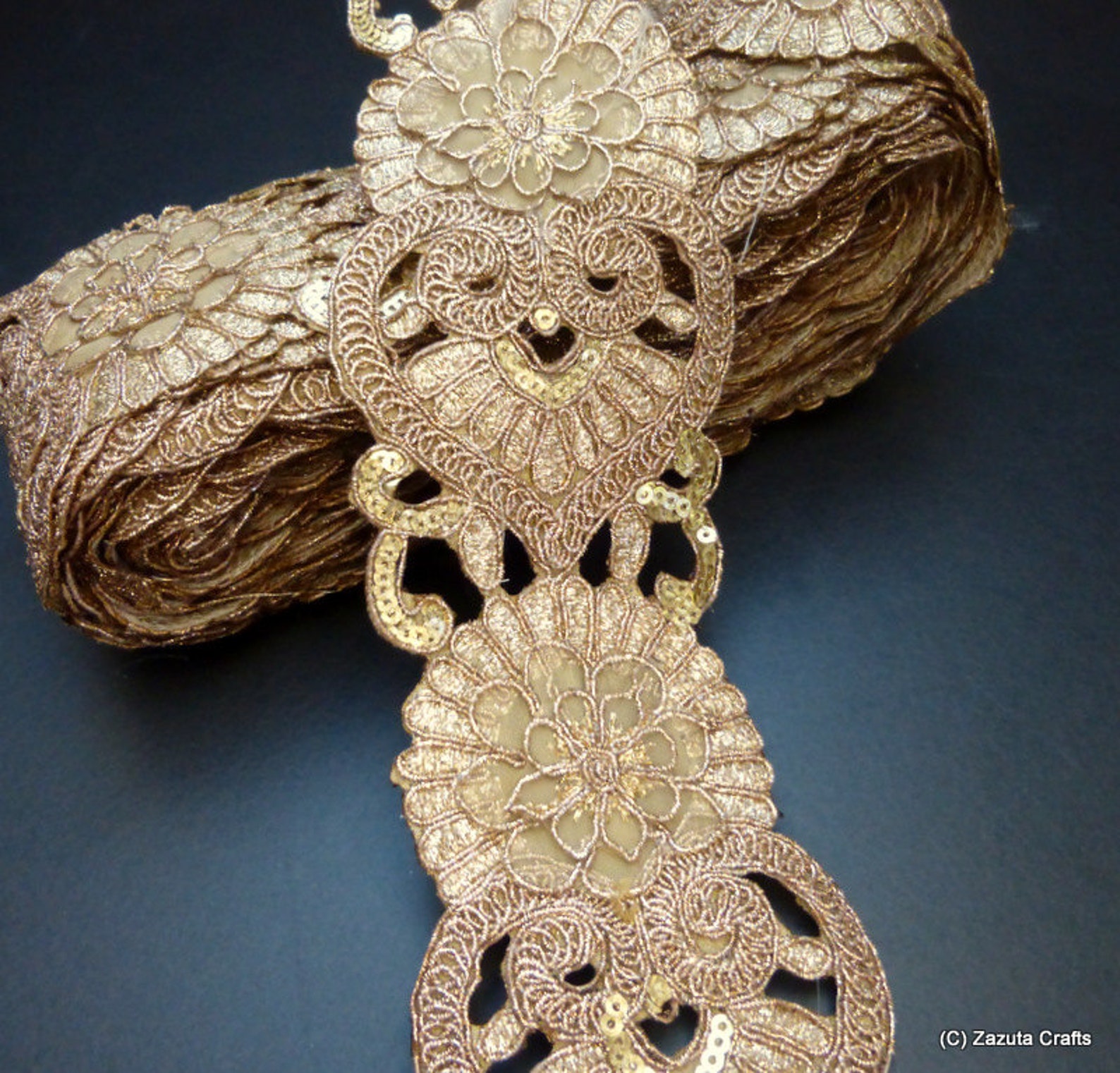 Gold Cut work trim Embellished trim Heart trim Gold Fabric Etsy