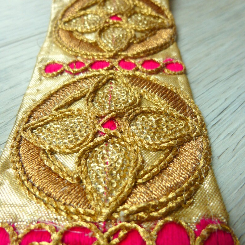 Pink and Gold embroidered flowersEmbroidered Gold work Etsy