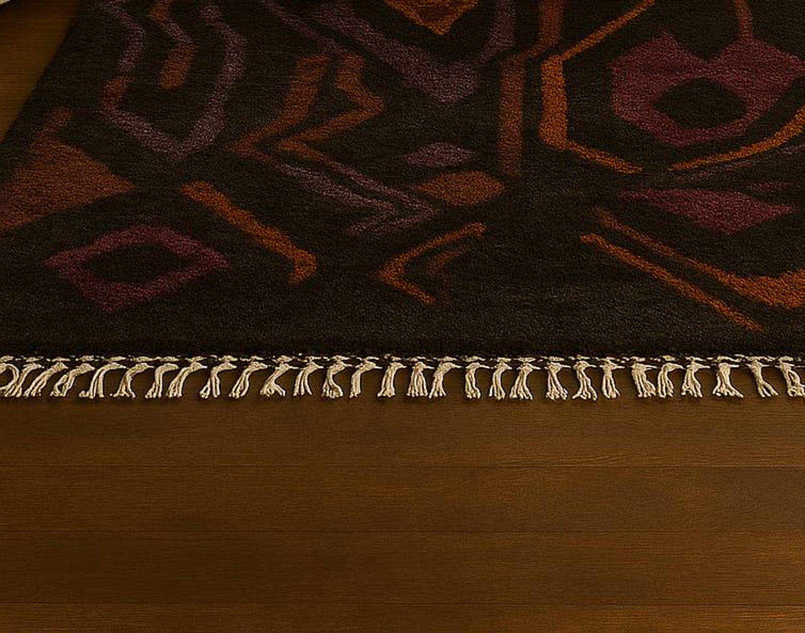 Handmade Wool Rug: Black & Tufted Rust Moroccan Abstract With Fringe ...