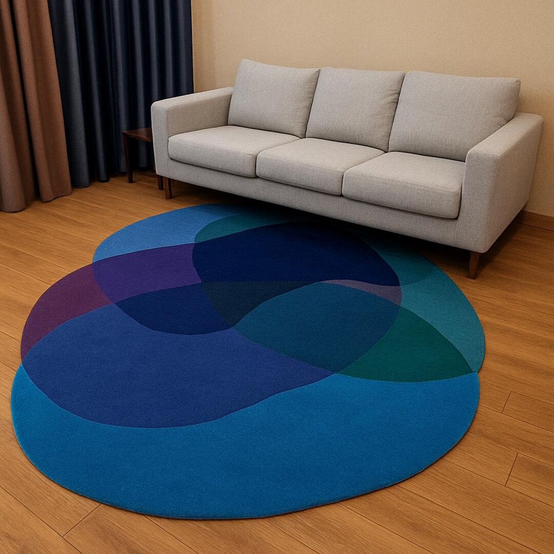 Abstract Wool Rug: Modern Overlapping Colors, Irregular Shape With ...
