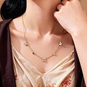 Custom Initial Necklace with Birthstone, Birthstone Initial Necklace, MOM Necklace, Personalized Letter Necklace, Mothers Day Gift